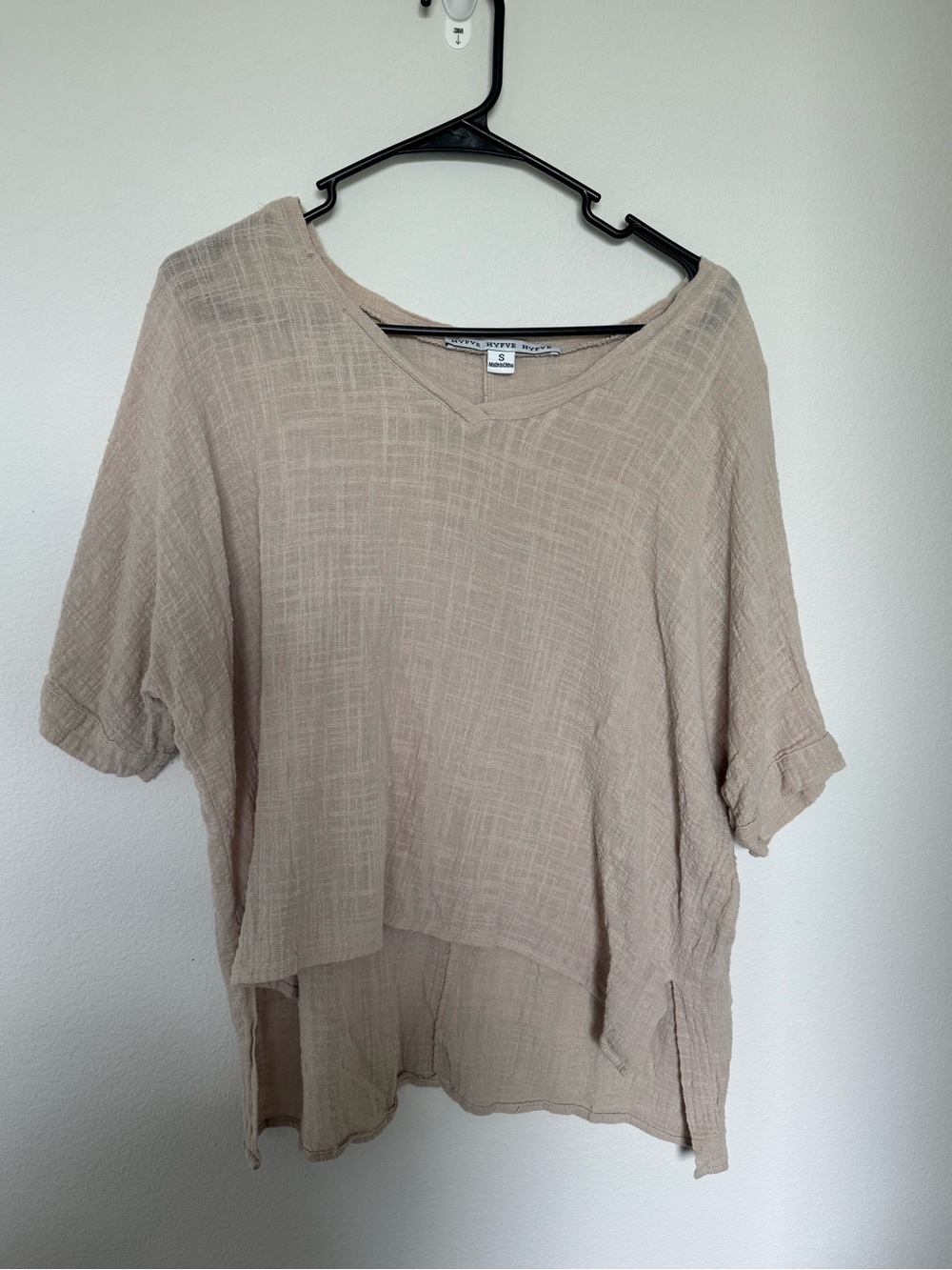 Beige V-Neck Textured Linen Top